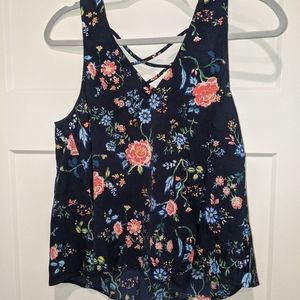 Navy Blue Floral Crop Top